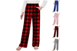 XINYUNZU Hosen für Mädchen Karierte Freizeithose mit Taschen Kinder Pyjama Hose Elastische Taille Schlafanzughose Girls Pants Lässige Baggy Hose 4-14 Jahre Alt