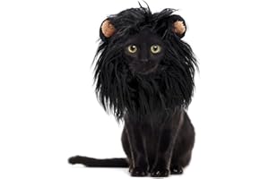 Camidy Disfraz de Peluca de León para Perro Gato Casco de Melena De León Negro con Orejas de Imitación Mascota Halloween Cosplay Fiesta de Navidad Accesorios de Fotografía