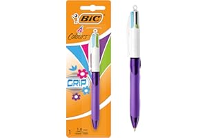 BIC 4 Couleurs Grip Stylo-Bille Rétractable Pointe Moyenne (1,0 mm) - Encres Fantaisie, Blister de 1
