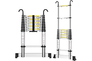 Teenza Scala telescopica 3,2 m, scala telescopica in alluminio con ganci, portata massima 150 kg