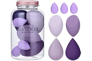 VAVOLO 7-teiliges Make-up-Schwamm-Set, Pink-Serie, mehrfarbiges Make-up-Schwamm-Set, Foundation Blending Beauty Blender, makellos für flüssige Cremes und Puder(farbenfroh) (B-lila)