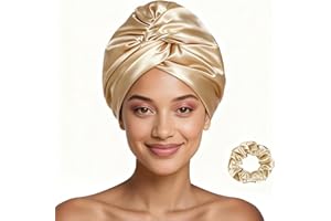 FOLAI Shower Cap For Women Silk Satin Hair Bonnet for Sleeping Caps For Reusable Waterproof Bonet Curly Sleep Large Bonets Cover Cute Night Blissy Protector,One Size (Champagne)