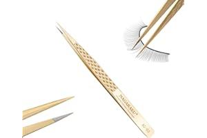 NAGARAKU Pince Isoler Fibre Cils Pince à Épiler Précision à Pointe En Fibre Antistatique Antidérapante En Or Acier Inoxydable Pointue Séparation Multifonction Pince Isolante Droite Classique (AG-03)