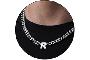 Esmoly Chaine Acier Inoxydable Collier Homme Lettre A-Z Argent Or Noir Chaîne Cubaine Réglable Cadeau Homme Garçon 18+2 Inches