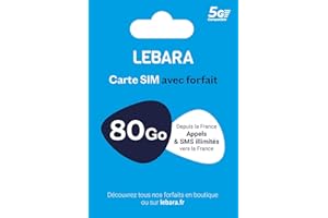 LEBARA Carte SIM + Forfait Mobile 80Go en 5G avec appels et SMS illimités France