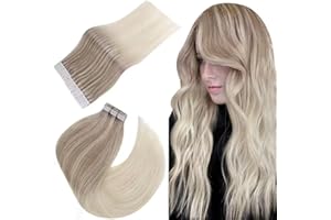 ‎EASYOUTH Easyouth Tape in Extensions Echthaar BalayageTape in Extensions Blond Tape in Echthaar Extensions Aschblond Mischen Sie Mittelblond und Platinblond 12 Zoll 30g 182260