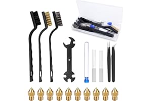 Mintion 20Pcs Accessori per Stampanti 3D Kit Ugelli MK8, 12x Ugelli Ottone 0,4mm, 8x Ugelli Acciaio Inossidabile 0,4mm, Strumento Pulizia Degli Ugelli, Pinzette, Chiave Inglese, per Anycubic/Creality