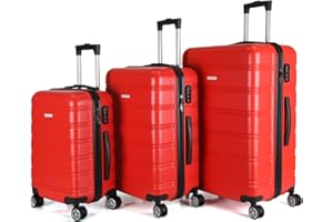ROYALITY LINE Royalty Line, Lot de 3 Valises, Rigide ABS Ultra Légère 4 Roues Pivotantes 360° - Taille S 55x38x18cm, M 67x44x24cm, L 76x49x28cm, Sangles Doubles, Serrure à Combinaison, Poignées Renforcées, Rouge