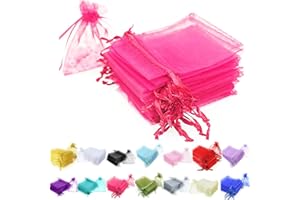 Time to Sparkle 25 Pieces Pouches Organza Gift Bags Oragnza Wedding Favour Bags Jewellery Packing (Hot Pink, 5x7cm)