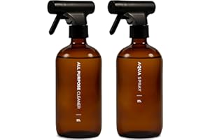 MaisoNovo vaporisateur en verre - 500 ml Ambre lot de 2 avec 16 étiquettes - pulverisateur - spray vide - Spray Bottle