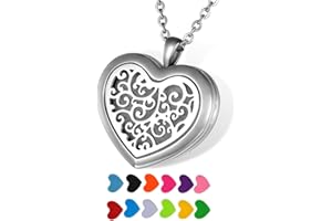 HOUSWEETY Collier Pendentif Coeur Diffuseur de Parfum ou d'Huiles Essentielles Motif Retro Dessin Cisele