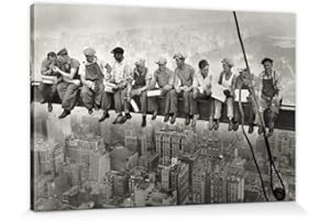 1art1 Nueva York Póster Impresión En Lienzo Almuerzo En Lo Alto De Un Rascacielos, 1932 Cuadro En Bastidor De Camilla De Madera | Mural XXL | Imagen 120x80 cm