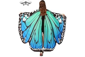 mzoLife Damen Schmetterling Kostüm Faschingkostüme Schmetterling Flügel Schal mit Augenbinde, Erwachsene Poncho Umhang für Party Halloween Weihnachten Kostüm Cosplay Karneval Fasching