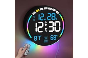 PYTHA SIGHT Orologio da Parete Digitale 26cm LED Grande Display,Orologio da Muro Digitale con 10 Colori RGB, Doppi Allarmi,10 Livelli di Luminosità, Auto DST,Timer per Conto Alla Rovescia/Giorno per Vari Scenari