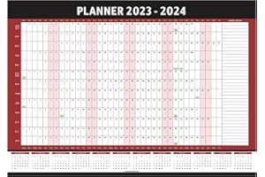 HIPPO COLOURS 2023-24 Wall Planner Year Calendar Mid Year Academic Planner Aug to Aug Study Planning Chart School Full Academic Yearly Organizer Home Office Work Poster Approx 29.7 x 42Cm(A3 Red & Black)(1Pc)