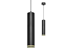 ‎BOYIR BOYIR Pendant Light Modern Cylinder Black Pendant Lamp 30 cm Height Adjustable Aluminium Chandelier with GU10 Socket Max. 60 Watt Pendant Lamp Ceiling Light for Living Room Bedroom