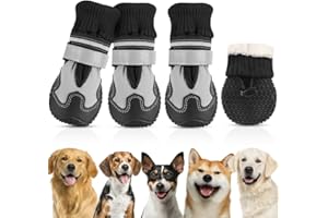 SlowTon Hundeschuhe Pfotenschutz, 4 Stück rutschfeste wasserdichte Hunde Schuhe mit reflektierendem Klettverschluss, Winter Schnee Hundestiefel für große mittlere kleine Hunde Sport im Freien, Size 7