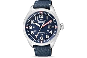 Citizen Męski analogowy zegarek kwarcowy Eco-Drive Aviator z nylonowym paskiem