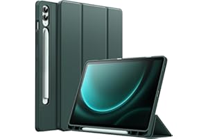 JETech Coque pour Samsung Galaxy Tab S9 FE+ / S9 FE Plus 12,4 Pouces avec S Pen Porte-Stylet, Tablette Étui Housse de TPU Souple à Trois Volets Support, Soutien Chargement du S Pen (Vert Nuit)