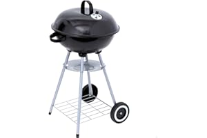 AKTIVE Barbacoa carbón portátil redonda 46x89 cm con tapa y rejilla de ventilación Doble parrilla con rejilla de ventilación 