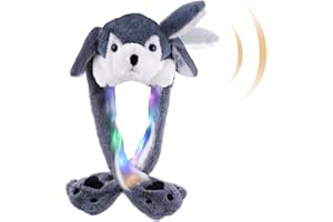 SUNHUITOY Animal Hat Plush Ears Moving Jumping Dress Up Cosplay Party Christmas Holiday Cute Ear Flap Cap for Kids Adults