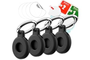 BLAUBODY Funda Protectora con 4 Llaveros Negros Compatible con Apple Airtag - Incluye Protector de Pantalla Antirrayas - Accesorios, Fundas, Protección, Soporte ✮GARANTÍA DE por Vida✮ Tamaño Ideal