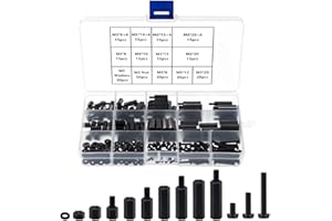 YIXISI 280 M3 Męski Żeński Nylonowy Sześciokątny Dystans Dystansowy Nakrętka Gwintowana Kolumna Gwintowana Zestaw Asortymentowy, dla Osprzęt do Montażu Płytki Drukowanej i Płyty Maszyny, Czarny