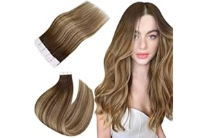 Easyouth Extensiones Adhesivas Pelo Natural Balayage Tape in Hair Extensiones Adhesivas Castaño a Rubio 40cm 40g 20Pcs Ombre Extensiones Adhesivas #4/27/4