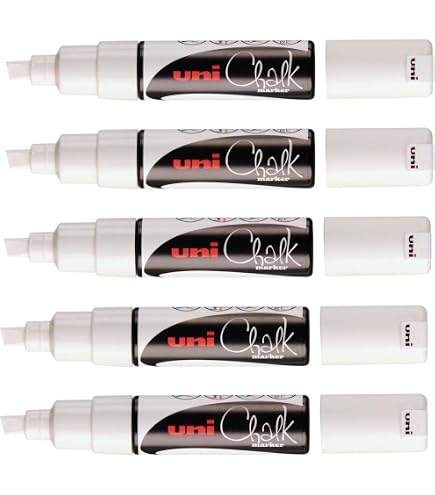 Uni Marqueurs Craie Liquide Blanc - Pointe Ogive 1,8-2,5mm - Pour Tableau Blanc, Verre, Métal - Lot De 3