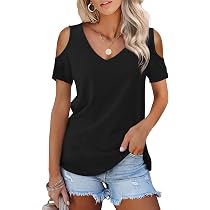 Amoretu Women's Cold Shoulder Top - V-Neck Short Sleeve Blouse In Stretchy Fabric, Green, Small