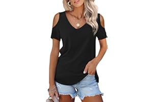 Beluring Damen Tshirts Schulterfrei V-Ausschnitt Oberteile Sommer Bluse Shirts