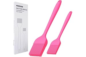 KitsKap Silicone Basting Brush 2 Pcs Pastry Brush for Oil, BBQ, Grill, Sauce Baking Cooking, Dishwasher Safe (Pink)