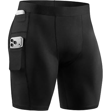 OGOUGUAN 3 Pantaloncini Lunghi A Compressione Uomo – Asciugatura Rapida Con Tasche Per Cellulare, Per Corsa E Sport