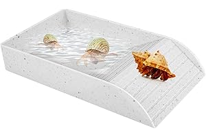 JETHMA Tortoise Water Dish, Tortoise Bath Dish, Anti Slip Reptile Pool Bowl with Ramp, Reptile Feeding Box Dish, Tortoise Water Bowl For Basking Feeding Bathing (White Small)