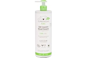 ALPHANOVA bébé - Gel Lavant Nourrissant naturel et Bio* - Corps, Visage et Cheveux - Spécial peaux sensibles, réactives ou sèches - Certifié Bio - Sans parfum - 400ml