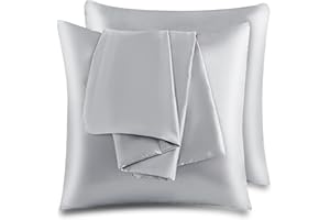 TOCOMOA satynowa poszewka na poduszkę o wymiarach 40 x 40 cm, jasnoszara, zestaw 2 sztuk, łagodna dla włosów i skóry, miękka i zdrowa, z ukrytym zamkiem błyskawicznym