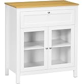 HOMCOM Modern Kitchen Sideboard with Drawer and 2 Doors 80 x 40 x 90 cm | Side Buffet Cabinet, Adjustable Shelf, Glass Doors,
