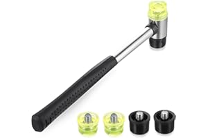 YWCHOSHE Martillo Goma Pequeño, 25 mm Martillo de Goma de Doble Cabeza con Mango de Gomas Manual para Cuero Madera Plástico DIY Artesanías Joyería, con 4 Cabezas de Martillos de Repuesto