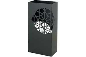 Baroni Home Diseño Moderno Cuadrado con Tallado, Paragueros Originales Negro con Gancho y Bandeja de Goteo Extraíble para Decorar el Hogar y la Oficina 25x15x50 cm