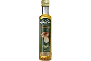 Costa d'Oro - Olio aromatizzato ai funghi porcini, 250 ml. Olio Extravergine di oliva estratto a freddo, ideale a crudo su carni grigliate. Bottiglia da 25 cl.