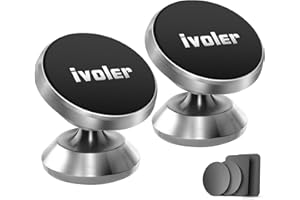 Uchwyt samochodowy na telefon komórkowy, ivoler 2 szt. Magnetyczny uchwyt na deskę rozdzielczą o 360° obrót uniwersalny z naklejką na telefon i więcej - srebrny