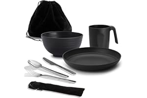 Camping Utensilien, ReaNea Camping Mess Kit für Reisen, Camping, Picknick, Outdoor, Camping Gear Include Messer, Löffel, Gabel Besteck Set, Tasse, Schüssel, Teller, Camping Essentials