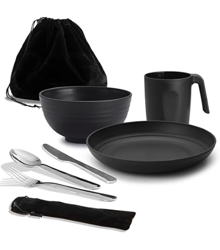 Piatti Campeggio in Acciaio Inox, Set di Stoviglie da Campeggio per 2 Persone, 10Portatili con Cucchiaio Forchetta Coltello Piastra Clip per Campeggio