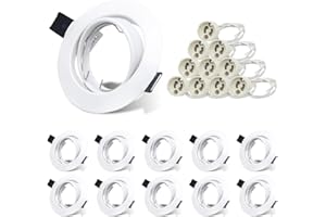 ALLESGUTE Lot de 10 Spots Encastrables GU10 - Cadres de Montage Encastrables Blancs - Design Rotatif Circulaire - Compatible avec Ampoules GU10 LED ou Halogènes - Facile à Installer avec Douilles GU10 Incluses