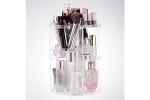 LASIEYO Makeup Organiser, 360° Rotating Make Up Storage Large Capacity Clear Cosmetic Organizer, Skincare Organiser for Cosmetics Storage Display, Desktop Vanity Dresser Spinning Cosmetic Tray