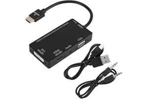 ciciglow CableDeconn Multiport 4-in-1 HDMI-zu-HDMI/DVI/VGA-Adapterkabel, mit Audio-Ausgangskonverter (Schwarz)