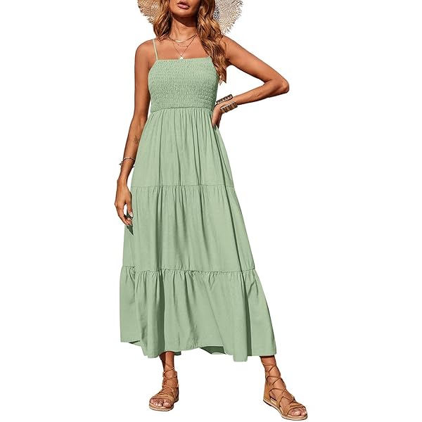 HAEOF Women's Sleeveless Halter Maxi Dress - Pleated Tiered Beach Sundress With Pockets - View #12