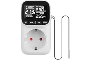 RUIZHI Digital Temperaturregler Steckdose 230V mit Fühler Temperaturregler Digital Thermostat Steckdose Temperaturwächter mit Heiz- und Kühlmodus für Gewächshaus, Kühlschrank, Terrarium