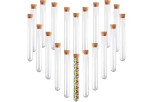 KINDPMA 100Pcs Test Tubes with Lids 12ml Test Tubes Plastic Test Tubes with Cork Transparent Storage Test Tubes Wedding Favour Bottles for Bath Salts Candy Seeds Beads Favours Scientific 10.5x1.4cm
