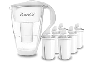 PearlCo - Filtro de agua de vidrio (blanco) con 6 cartuchos de filtro Universal classic - adecuado para Brita Classic